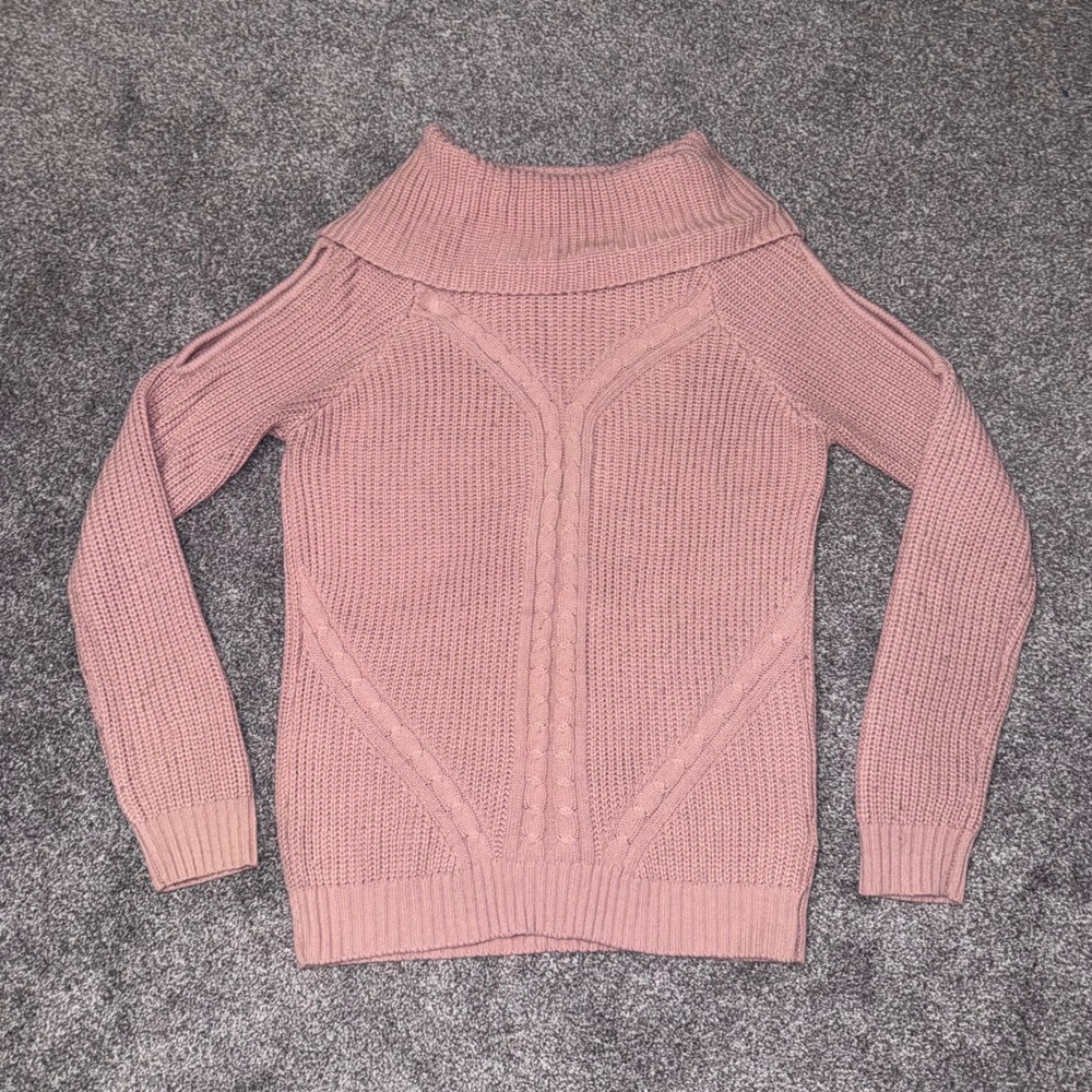 Love Tree Women's Dusty Rose Ribbed Cable-Knit Sweater Fold Over Cowl Collar - M